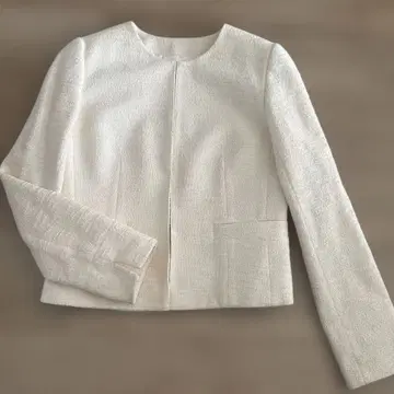 PLST 화이트 트위드 노카라 자켓 아이보리 S 세레모니