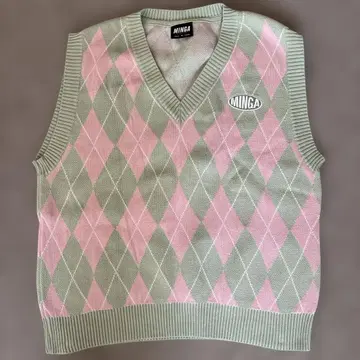 MINGA LONDON 니트 베스트 핑크 그린 M 민가 런던