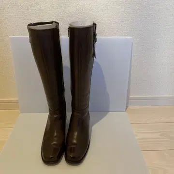 ing 브라운 소가죽 롱 부츠 중간 힐