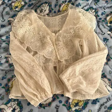 택 없음 미사용 시마무라 레이스 상의 (아이보리) L