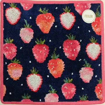 페이러 손수건 미사용 새상품 스트로베리 도트 네이비 x 라이트 와인