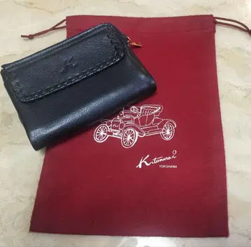 키타무라 네이비 가죽 지갑 가마구치 동전 지갑 포함