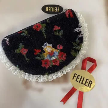FEILER 꽃무늬 비즈 자수 파우치 미사용 택 포함