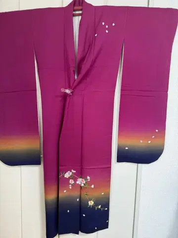 벚꽃 자수 보라색 그라데이션 후리소데