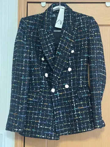 미사용 택 포함 ZARA 트위드 자켓 네이비 XS