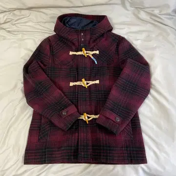 버건디 체크 남성용 더플 코트