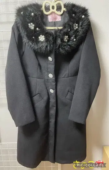 꽃 비쥬*퍼 포함 블랙 롱 코트 swan kiss