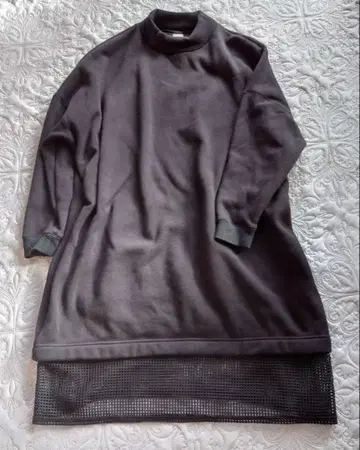 I AM I 밑단 메쉬 맨투맨 원피스 블랙