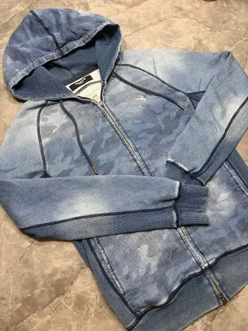 1PIU1UGUALE3 데님 카모플라쥬 풀 집업 후드티