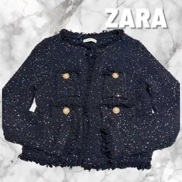 [ 선착순 ] ZARA 니트 트위드 크루넥 가디건 노카라