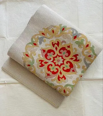 본견 엮어 짜기 화문 문양 후쿠로 나고야 오비