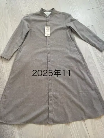 스탠드 카라 긴팔 셔츠 원피스 S 베이지