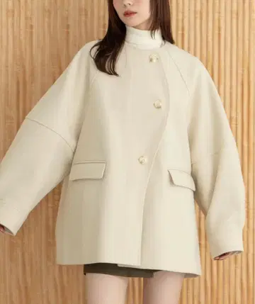 hinari 웨이브 디자인 미들 코트 아이보리