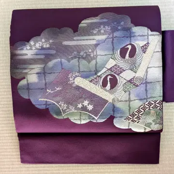 거의 미사용!! 나고야 오비 은 자수 포함 보라색 계열