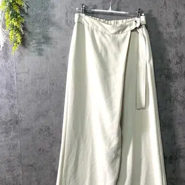 레더 와이드 팬츠 랩 디자인 벨트 포함 일본제 오피스 캐주얼