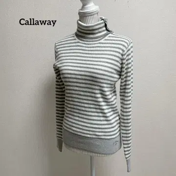 캘러웨이 골프웨어 긴팔 니트 터틀넥 보더 리브 로고 자수