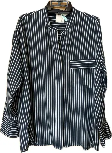 Loin. 실크 셔츠 블라우스 이가와 하루카 스트라이프