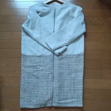 그레이 트위드풍 풀 집업 원피스 코트