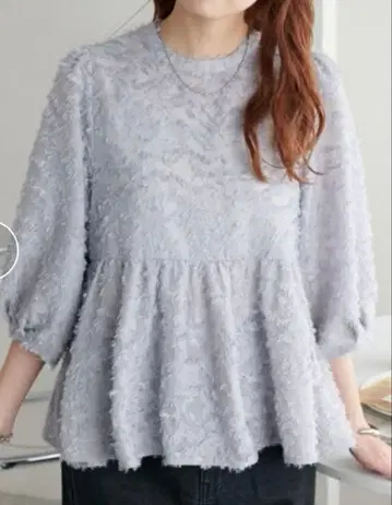 DISCOAT 페플럼 프린지 블라우스 그레이 블라우스 FREE 사이즈