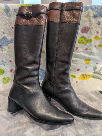 롱 부츠 가죽 브라운 사이드 지퍼 23.0cm