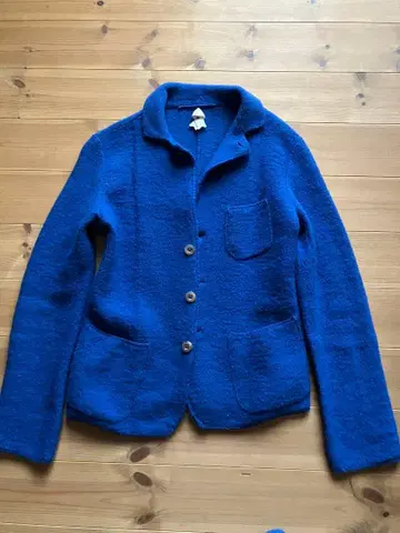 45R 울 알파카 융모 니트 자켓 SIZE 2 블루