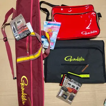 Gamakatsu 숄더백 L 레드 낚싯대 케이스 미끼 백 3종 세트