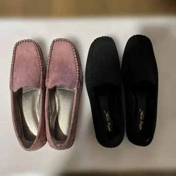 미사용품 스웨이드 로퍼 핑크와 블랙