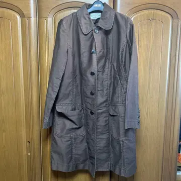 L'famme 루팜 롱 코트 브라운 속기모 후드 부착