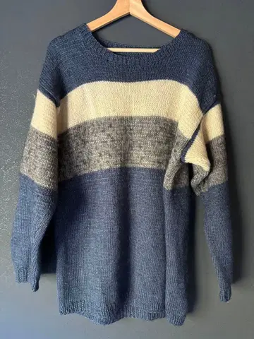 오버 사이즈 니트 스웨터 블루 네이비 빈티지