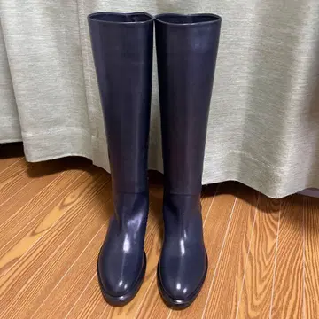 미사용 37 VITTORIO VIRGILI 다크 네이비 가죽 롱 부츠