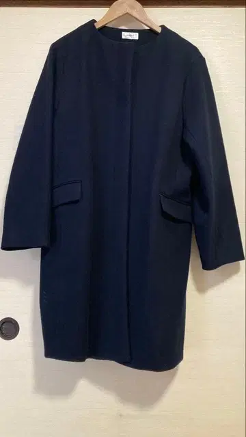 네이비 노카라 롱 코트