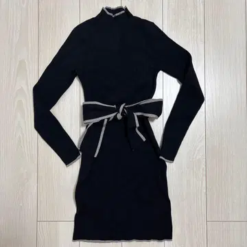 미셸 마카롱 리브 니트 원피스 바이컬러