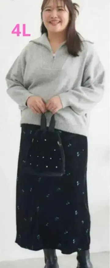 시마무라 komachi 꽃무늬 벨로아 내로우 스커트 블랙 4L 빅 사이즈