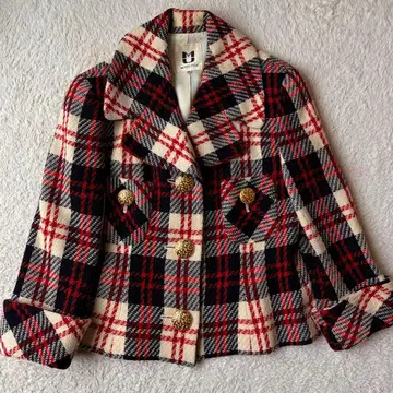 뮤우제드 우지 숏 자켓 트위드 체크 골드 버튼 M