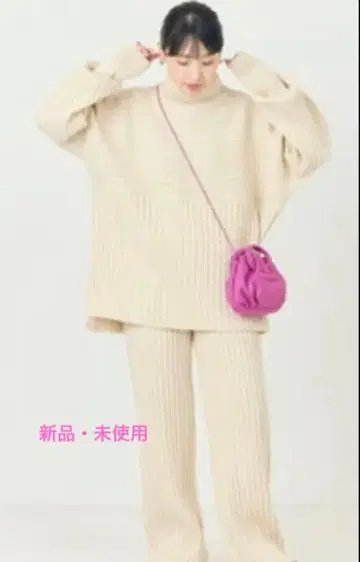 [ 새상품 ] 프리 터틀넥 리브 니트 셋업 M 내추럴