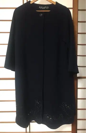 후리후 고양이의 보은 A라인 코트 네이비