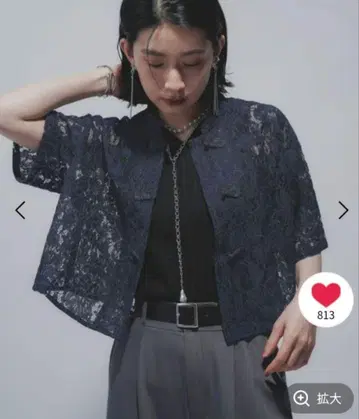 HARE 차이나 레이스 셔츠 블루 네이비 하레