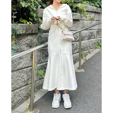 rienda 후드티 원피스 프론트 지퍼 화이트