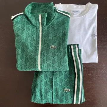 LACOSTE 그린 저리 상하의 화이트 롱 T셔츠 세트