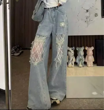 레이스 패치 라이트 블루 데님