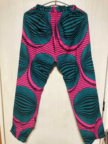 아프리카 천 캐주얼 팬츠 핑크와 파랑 스트라이프