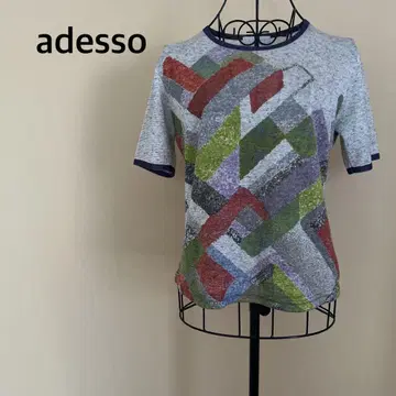 [ adesso ] 반팔 상의/T셔츠/올 패턴/컬러풀/그레이