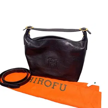 HIROFU 2way 숄더백 가죽 블랙 로고 각인