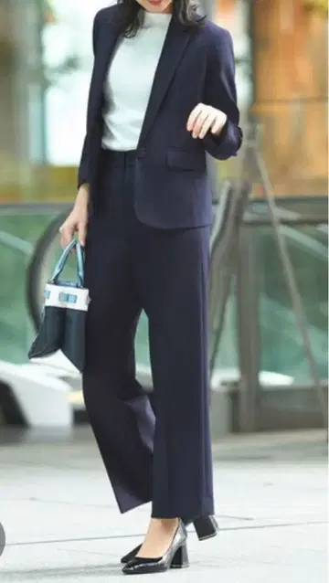 RUIRUE BOUTIQUE 베이직 비즈니스 정장 세미 와이드 팬츠 세트