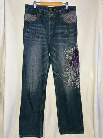 미야비유이 데님 팬츠 청바지 일본풍 패턴 자수 카라쿠리타마시