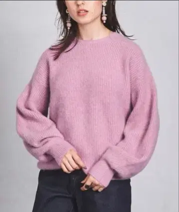 UNITED ARROWS UWCS 폭스 혼방 크루넥 퍼프 슬리브 니트