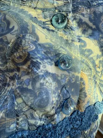 네이비 페이즐리 무늬 쉬폰 블라우스 7부 소매 세트