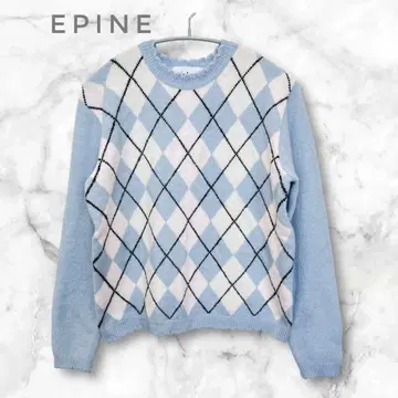 epine 에피누 울 혼방 아가일 니트 스카이블루