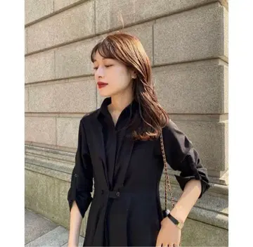 롤 L'or 카지마리 블랙 셔츠 원피스 긴팔 블랙