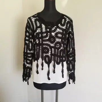 마담 니콜 레이스 편직 긴팔 상의 블랙